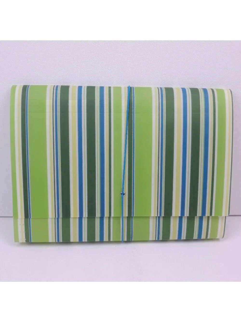 Accordion Paper File Folder Green Blue Striped Organizer Alphabetical Monthly